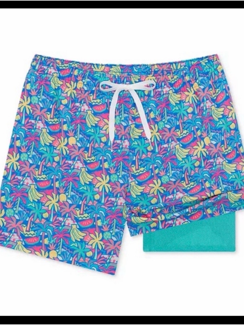 chubbies Men's Tropical Print Swim Trunks in Blue, Pink, Yellow